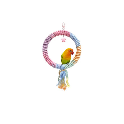 Perche à perroquet en coton coloré à tête de vis, clip de suspension robuste, corde tissée debout pour perroquet, jouet de morsure d'oiseau confortable et rotatif pour grimper