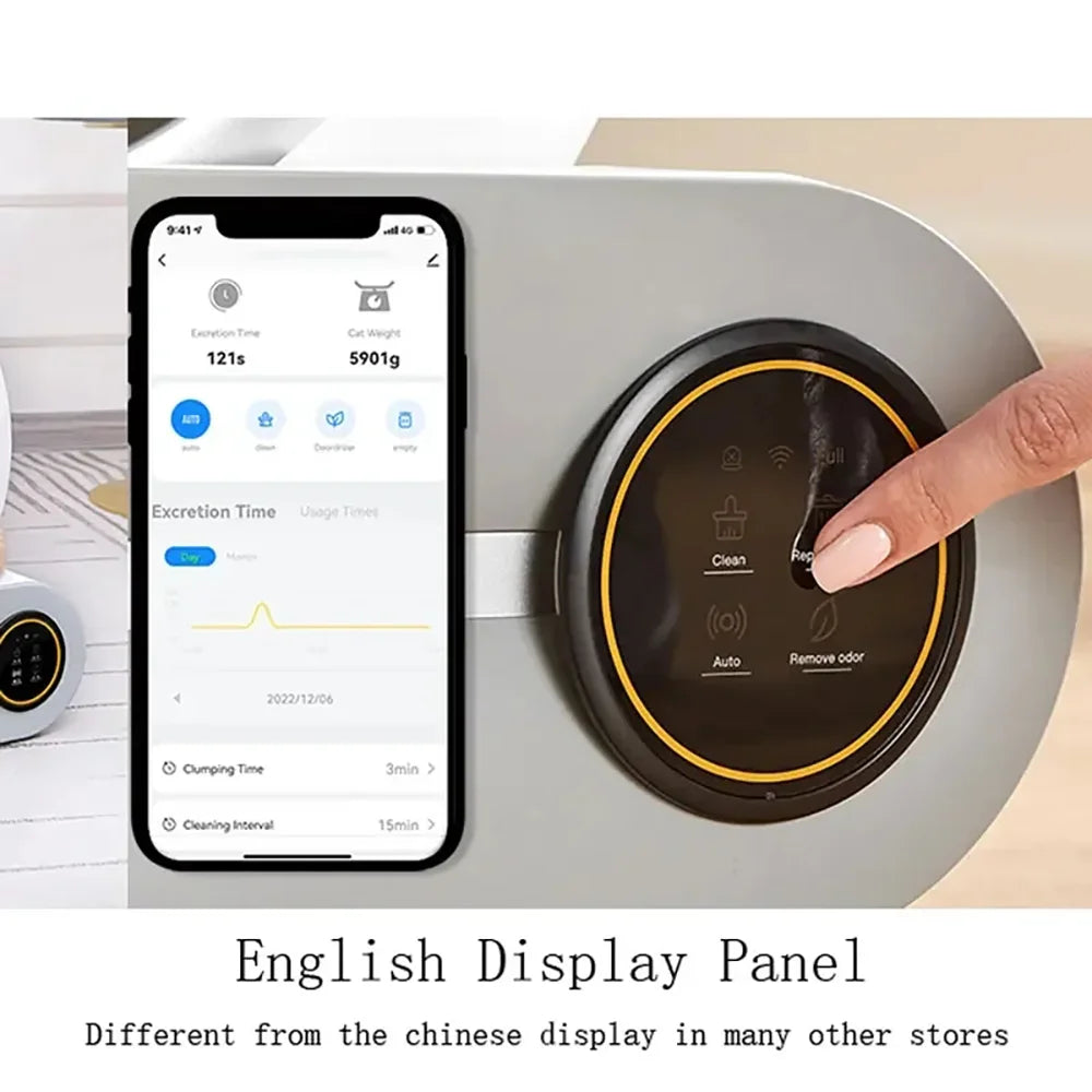 Bac à litière automatique intelligent pour chat Tonepie 65L Versions anglaises