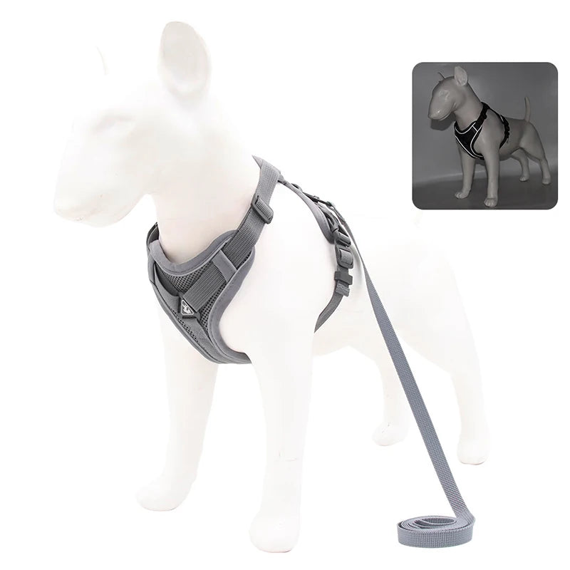 Ensemble harnais et laisse anti-traction pour chien – Gilet en maille réfléchissante réglable pour chiens de petite et moyenne taille, chats, bouledogues français 