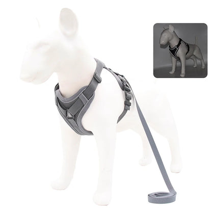 Ensemble harnais et laisse anti-traction pour chien – Gilet en maille réfléchissante réglable pour chiens de petite et moyenne taille, chats, bouledogues français 