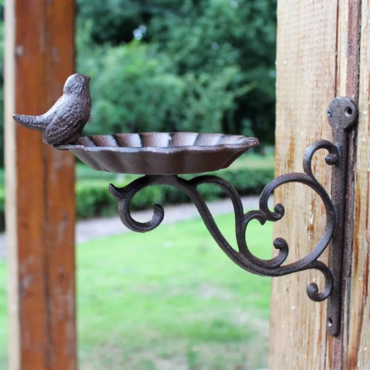 Mangeoire à oiseaux murale en fonte de style campagnard vintage avec couple d'oiseaux et plaque métallique rétro en métal lourd