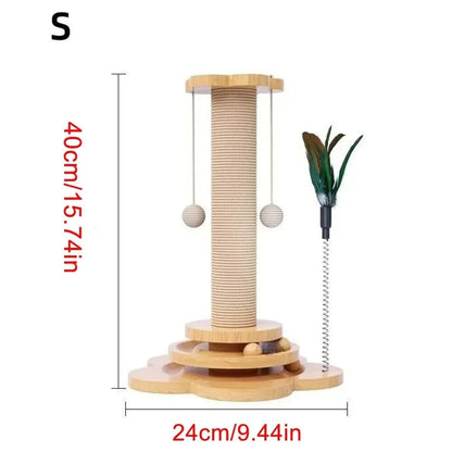Arbre à chat avec plateau tournant – Jouet amusant pour chat avec planche en sisal, bâton de taquinerie et design durable 