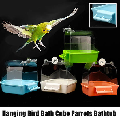 Bain d'oiseaux transparent à suspendre – Accessoire de cage pour perruches, perruches ondulées, canaris et calopsittes
