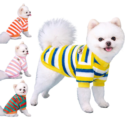 Sweat à capuche en flanelle douce et chaude pour chien, vêtement d'hiver pour chiot, chat, rayé, arc-en-ciel, Chihuahua, Shih Tzu 