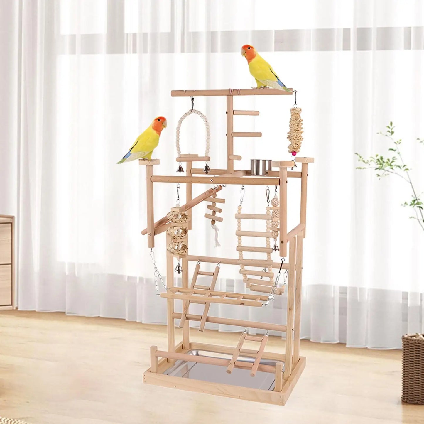 Aire de jeux en bois pour oiseaux Balançoire pour oiseaux Exercice d'escalade Support de jeu Activité pour oiseaux pour perruches Pinsons Cockatiel Jouet pour oiseaux