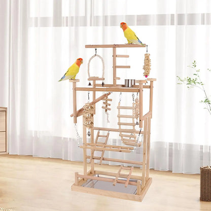 Aire de jeux en bois pour oiseaux Balançoire pour oiseaux Exercice d'escalade Support de jeu Activité pour oiseaux pour perruches Pinsons Cockatiel Jouet pour oiseaux