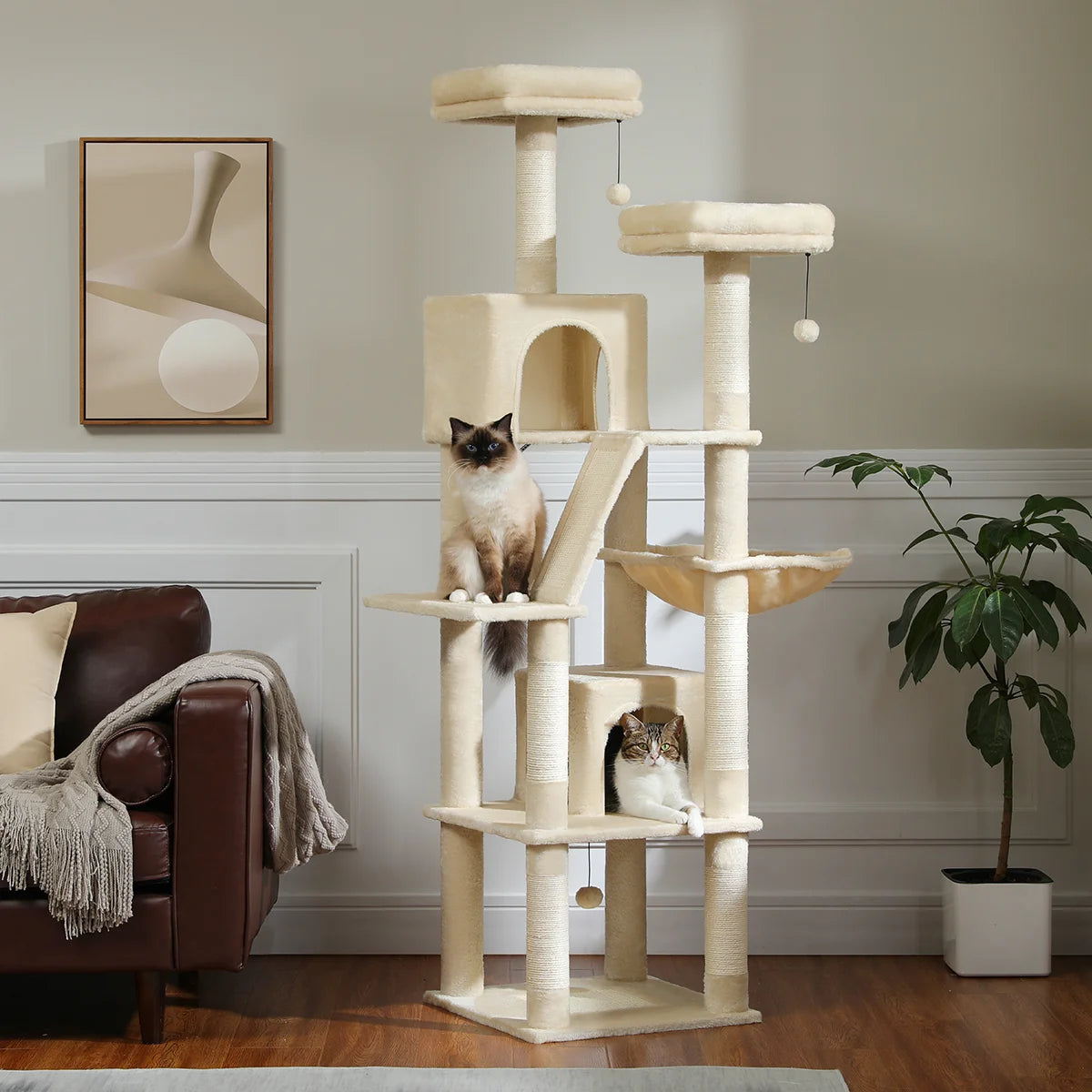 Arbre à chat à plusieurs niveaux de 180 cm de haut avec hamac et griffoirs