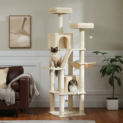 Arbre à chat à plusieurs niveaux de 180 cm de haut avec hamac et griffoirs