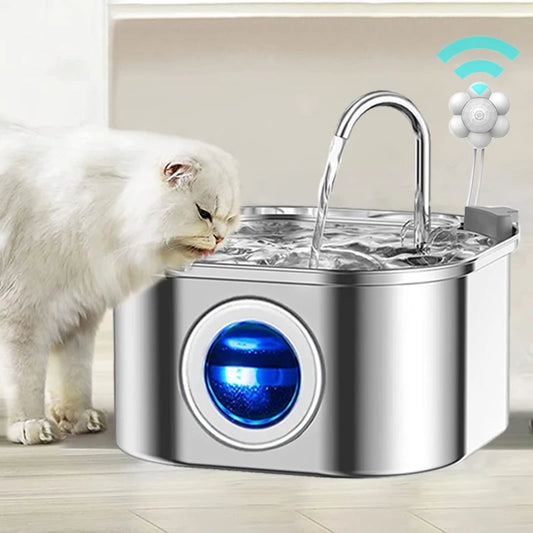 Distributeur d'eau pour chat avec fenêtre transparente et capteur - Fontaine à eau pour chat en acier inoxydable 3,2 L/108 oz 