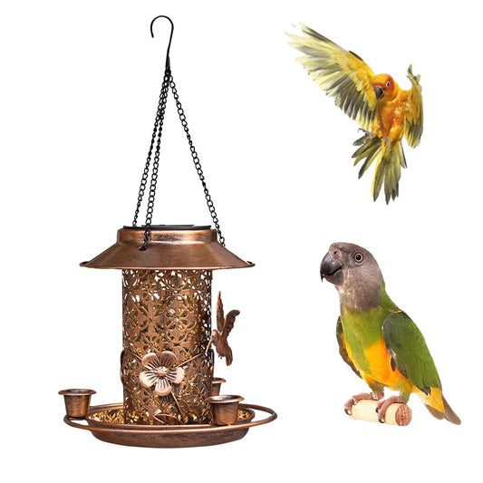 Mangeoire solaire pour oiseaux en métal pour l'extérieur, maison d'oiseaux suspendue avec lumière, idées cadeaux pour les amoureux des oiseaux, décoration de jardin extérieur et d'arrière-cour