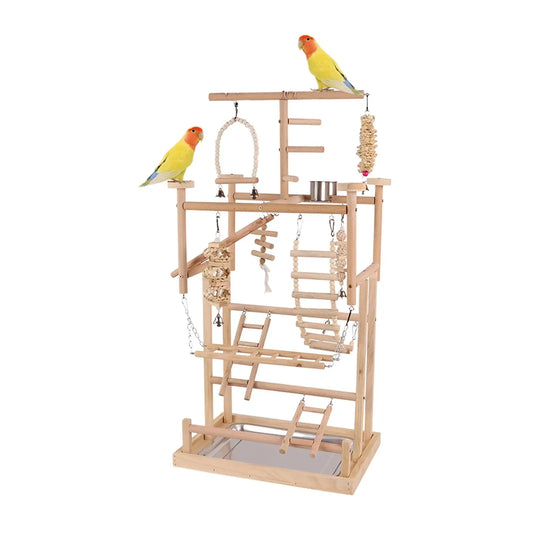 Aire de jeux en bois pour oiseaux Balançoire pour oiseaux Exercice d'escalade Support de jeu Activité pour oiseaux pour perruches Pinsons Cockatiel Jouet pour oiseaux