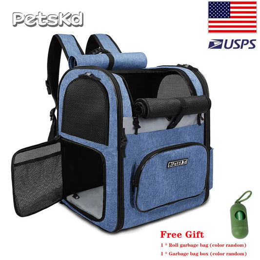 Sac à dos de transport pour chien – Sac de voyage robuste, respirant, pliable et à double porte pour animaux de compagnie jusqu'à 20 lb