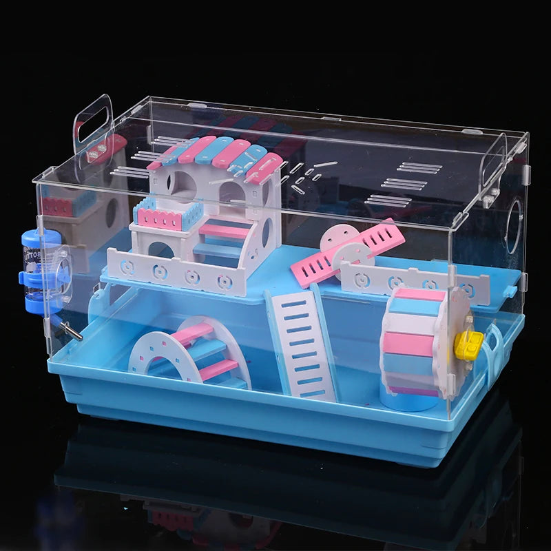 Transparent Hamster Cage Acrylic Cage Small Animal Hedgehogs Rabbit Guinea Pig Double Decker Cage Villa Package Supplies Toy Set