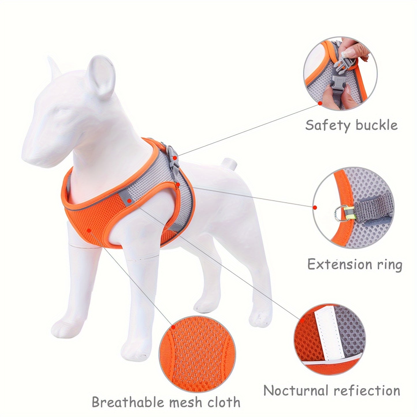 Harnais confortable et sûr pour animaux de compagnie – Gilet en maille souple avec bande réfléchissante pour petits chiens et chats