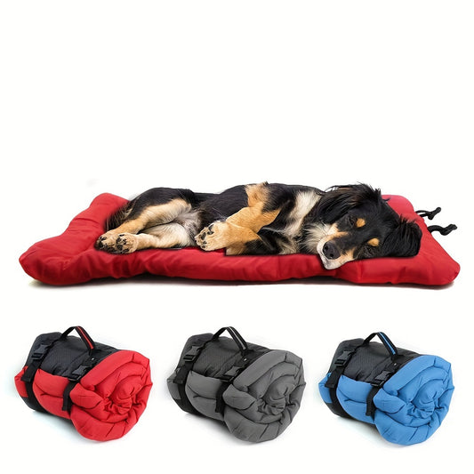 Portable Waterproof Pet Cushion for Dogs, Foldable & Rollable Design, Non-Skid Bottom, Polyester Fiber Filling, Rectangle Shape, Ideal for Outdoor Camping, Car & Home Use, Suitable for Small to Medium Breeds