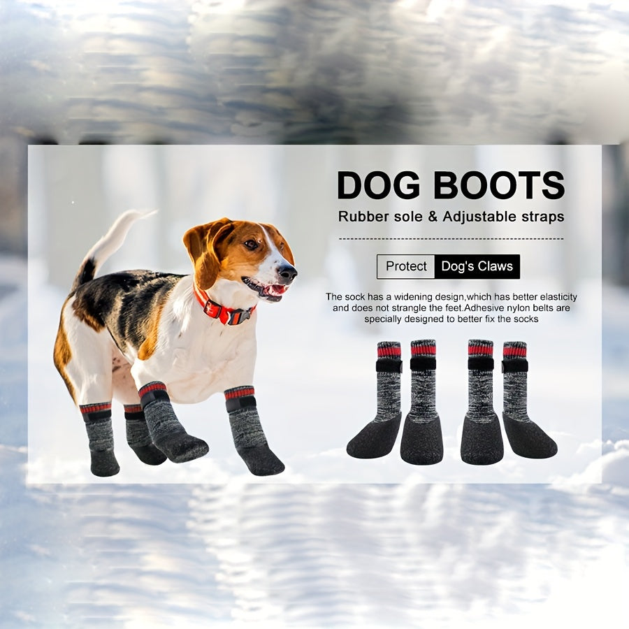 Striped All-Season Dog Boots: Machine Washable, Non-Slip Cotton, Polyester & Rubber, Water-Resistant Dog Socks for Small to Large Breeds, Adjustable Fastening - Protective Paw Gear for Indoor/Outdoor Use.