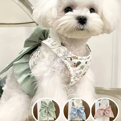 Three-color leash with bow tie for pet dogs, half-back vest style outdoor chest and back rope for pets such as bears and teddy