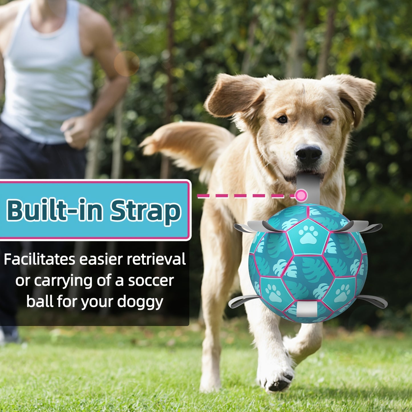 Jouet pour chien avec corde intégrée et ballon de football gonflable pour jouet interactif pour chien, jouet pour chien d'intérieur et d'extérieur, ballon de football bleu lac adapté aux chiens de grande, moyenne et petite taille