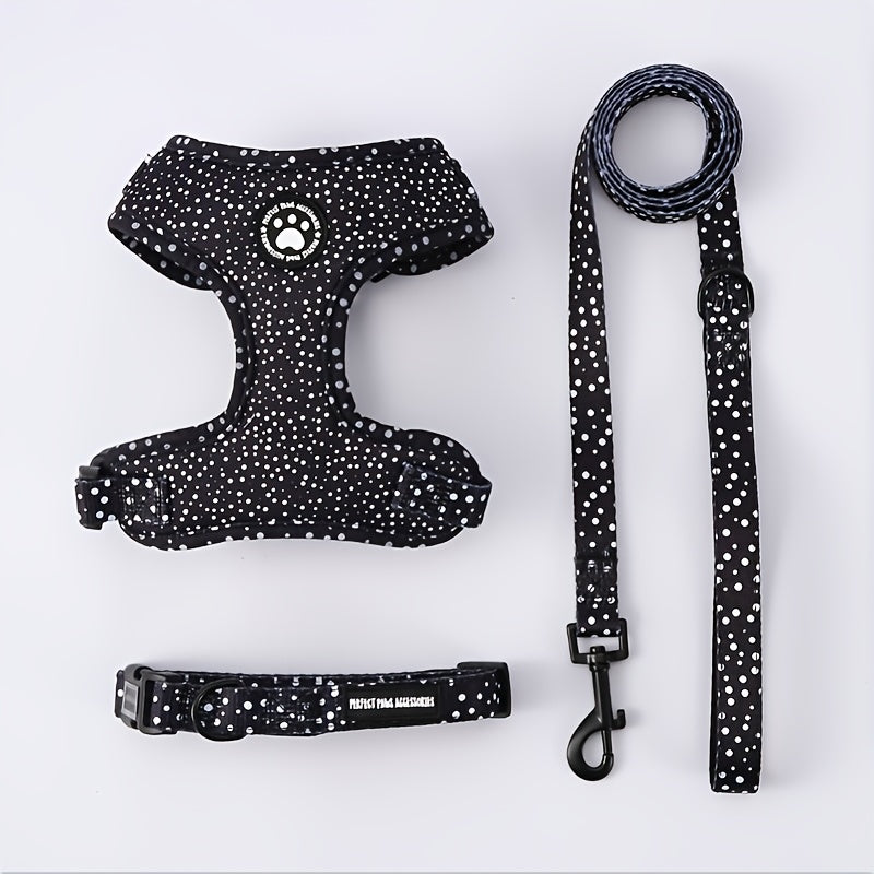 Ensemble harnais et laisse pour chien en tricot toutes saisons – Gilet de poitrine réglable et respirant avec boucle à pression