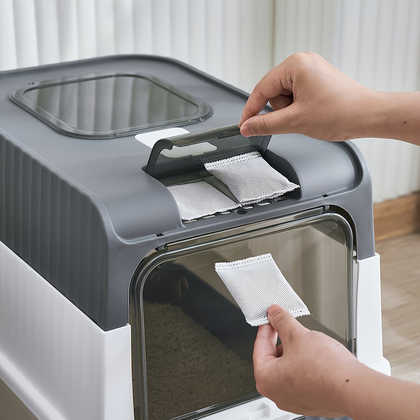 Bac à litière pour chat fermé avec tiroir, filtration d'air supérieure à double entrée, contrôle des odeurs anti-fuite, bac à litière rectangulaire en plastique pour chat avec pelle à litière incluse