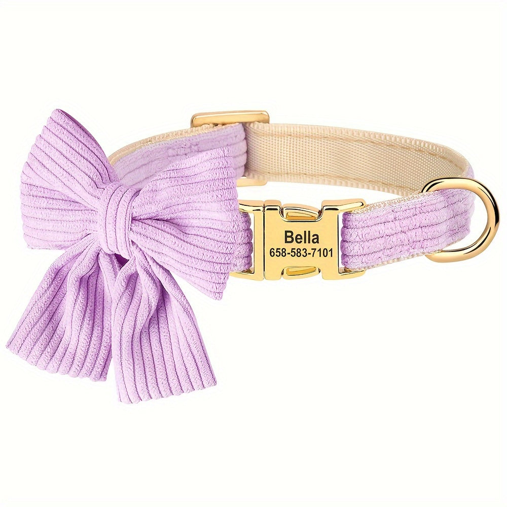 Collier pour chien en velours côtelé personnalisable avec nœud – Réglable et confortable pour les petites et moyennes races