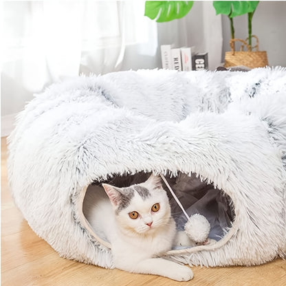 Lit tunnel en peluche confortable pour chat - Pliable et chaud 
