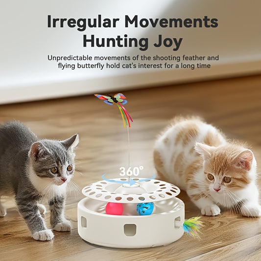 ROJECO Automatic 3-in-1 Interactive Cat Toy, Electric Butterfly, Track Balls & Ambush Feather, Battery/USB Powered, Durable Plastic, Suitable for Small Breeds - Pet Entertainment Supply Without Battery