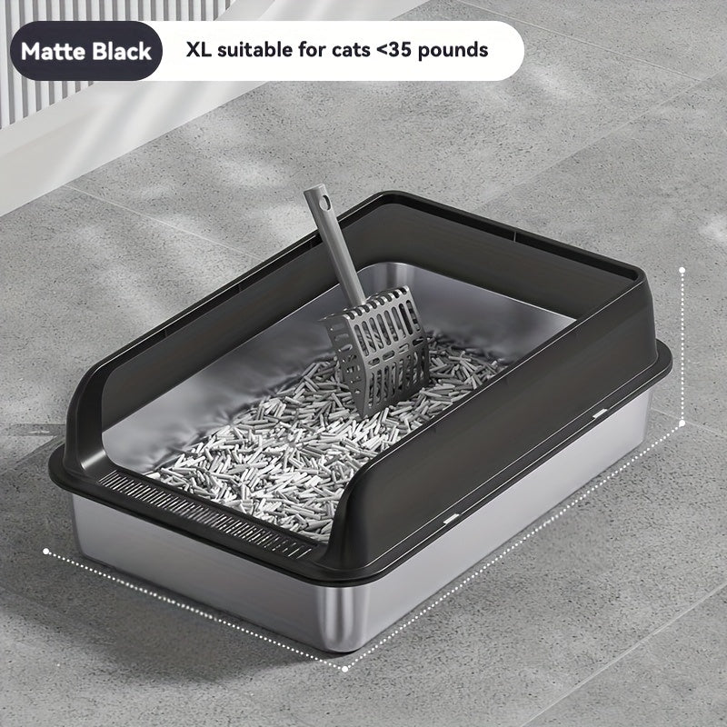 Bac à litière pour chat extra large en acier inoxydable avec couvercle anti-éclaboussures 