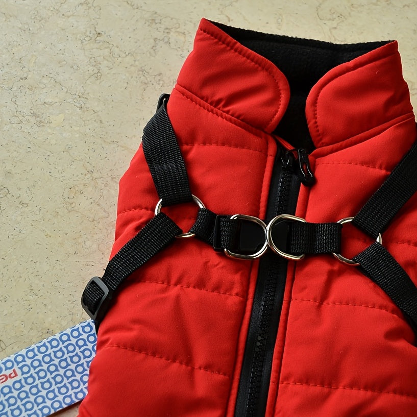 Gilet rembourré chaud pour chien avec harnais pour petits et moyens chiens - Manteau rouge pour plus de confort et de sécurité Cadeau de Noël