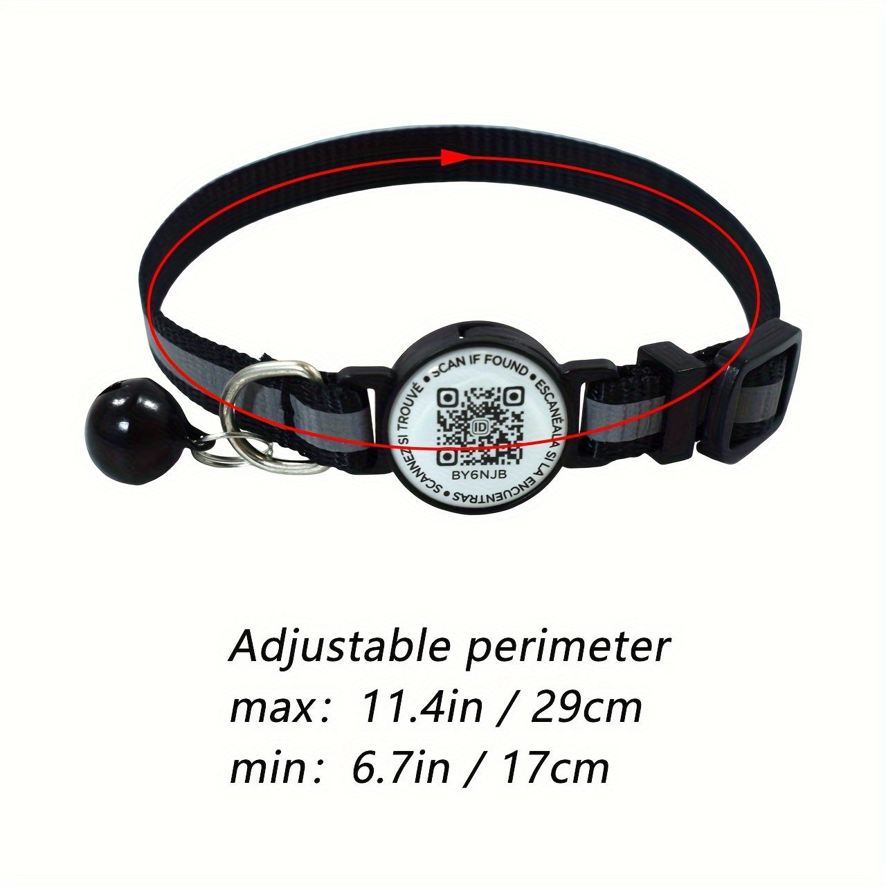 Collier réfléchissant pour animaux de compagnie avec code QR et fonction anti-perte - Haute visibilité la nuit, polyester rayé, idéal pour chats et petits chiens 