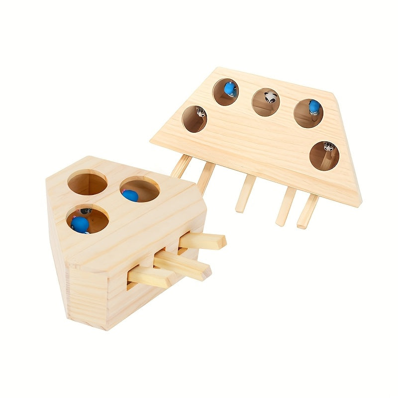 Jouet interactif en bois pour chat - Jeu d'attrape-souris 