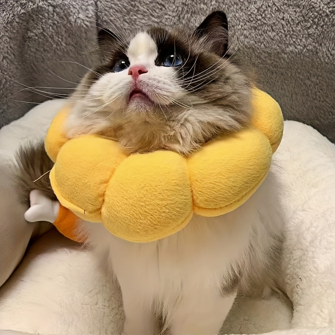Soft Touch | Verstellbares Sonnenblumen-Halsband für Katzen und kleine Hunde – weiches Polyester, Cartoon-Design, Anti-Leck- und Kratzschutzkegel mit sicherem Schnallenriemen, Haustierhalsband 