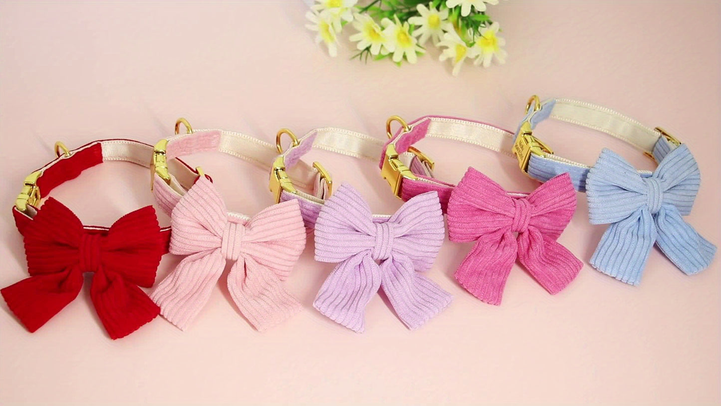 Collier pour chien en velours côtelé personnalisable avec nœud – Réglable et confortable pour les petites et moyennes races