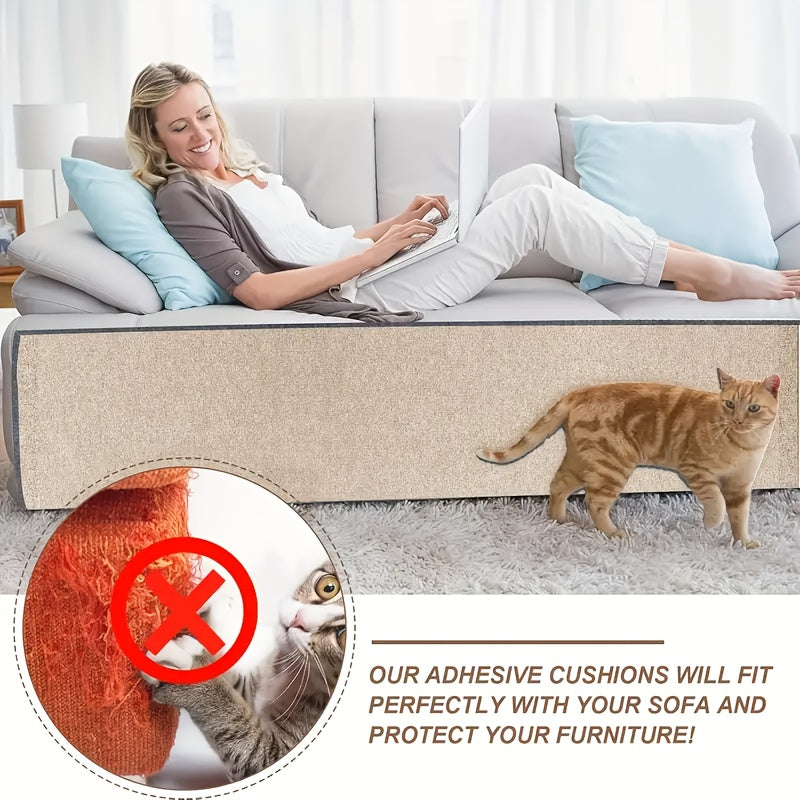 1 tapis à gratter de luxe en mélange de laine pour chat - Installation facile, tapis anti-rayures réutilisable pour la protection du canapé et des meubles, matériau en polyester durable, adapté aux chats