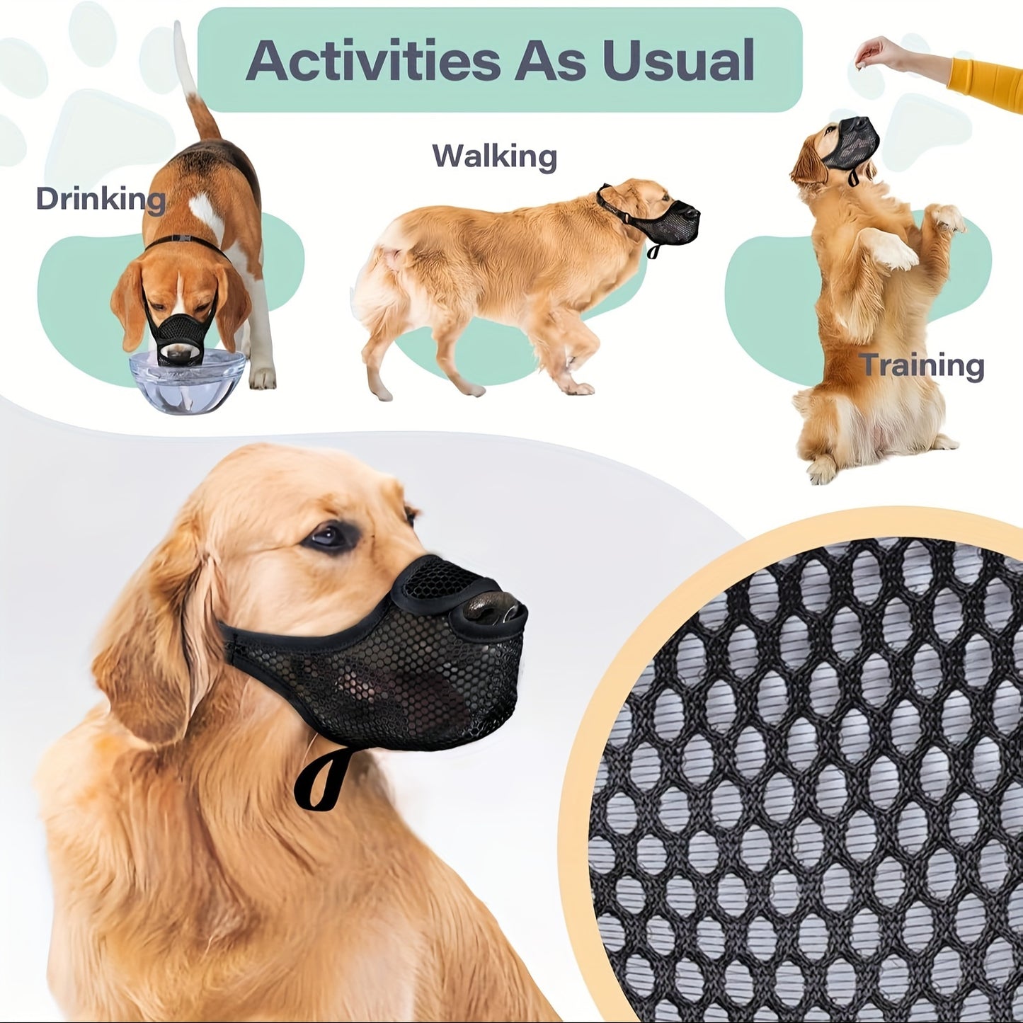 Muselière pour chien en maille respirante – Masque de sécurité confortable anti-aboiements et morsures pour animaux de compagnie