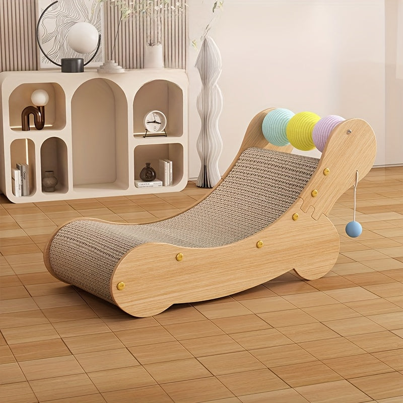 Grand lit griffoir pour chat Whisker Wonders avec balles de jeu suspendues - Tapis à gratter en panneaux de fibres durables - Lit pour chat résistant aux rayures, meuble interactif pour chats 