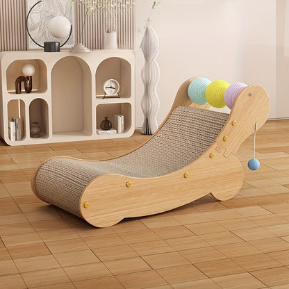 Grand lit griffoir pour chat Whisker Wonders avec balles de jeu suspendues - Tapis à gratter en panneaux de fibres durables - Lit pour chat résistant aux rayures, meuble interactif pour chats 