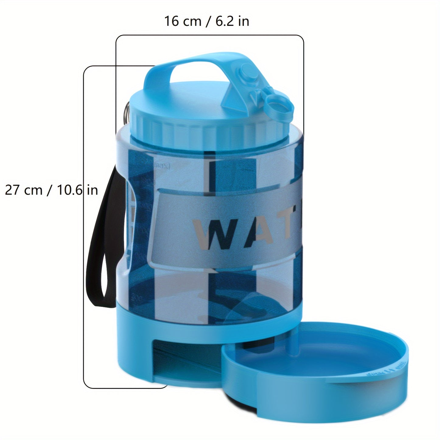 Bouteille d'eau pour chien Ocean Blue de grande capacité de 74 oz avec bol intégré - Portable et étanche pour la randonnée, le camping et les jeux au parc - Idéale pour les races de petite à moyenne taille 