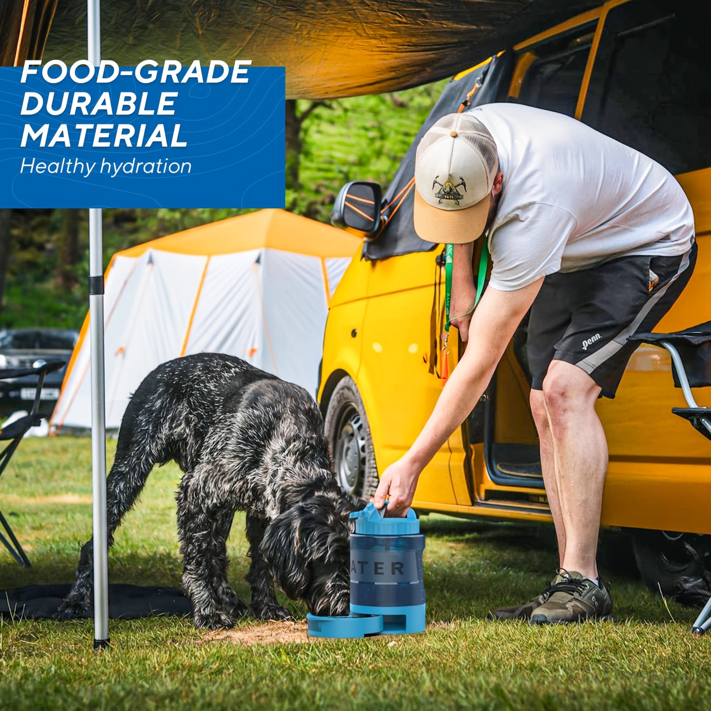 Bouteille d'eau pour chien Ocean Blue de grande capacité de 74 oz avec bol intégré - Portable et étanche pour la randonnée, le camping et les jeux au parc - Idéale pour les races de petite à moyenne taille 