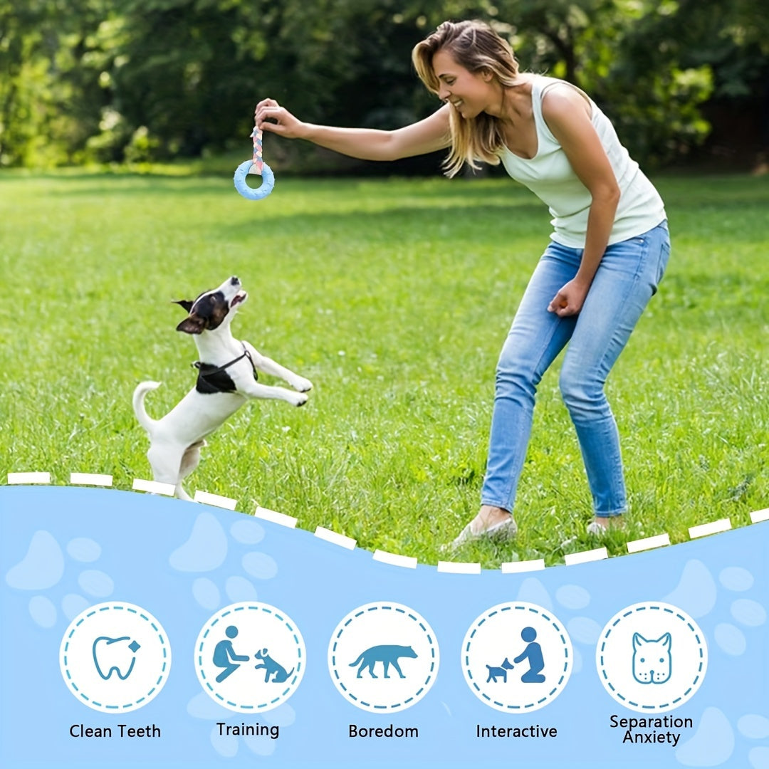 Lot de 3 jouets à mâcher en caoutchouc souple pour chiots pour la dentition – Ensemble d'os et de balle en corde durable avec nœud tressé, kit de jouets d'extérieur interactifs pour petits chiens, doux pour les gencives, jouets pour chiots
