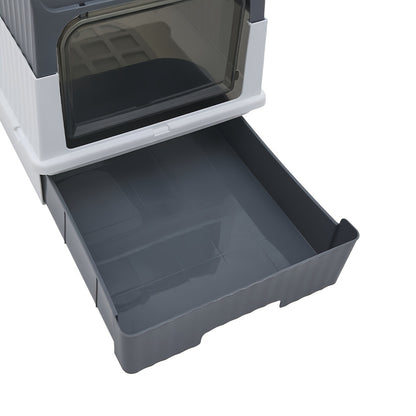 Bac à litière pour chat fermé avec tiroir, filtration d'air supérieure à double entrée, contrôle des odeurs anti-fuite, bac à litière rectangulaire en plastique pour chat avec pelle à litière incluse