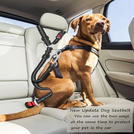 Ceinture de sécurité pour chien à double usage améliorée pour voiture – Laisse élastique réglable pour chien pour appui-tête, harnais de sécurité pour animaux de compagnie robuste et élastique