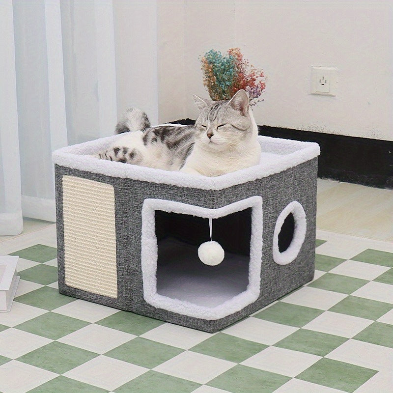 Maison de luxe à plusieurs étages pour chat - Lit à 2 niveaux et tunnel de jeu