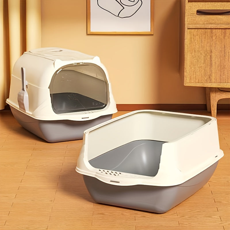 Bac à litière pour chat fermé de grande taille avec pelle et doublure, résistant aux éclaboussures et aux odeurs, matériau rectangulaire en silicone + PP, bac à litière pour chat entièrement fermé et facile à nettoyer, 1 pièce
