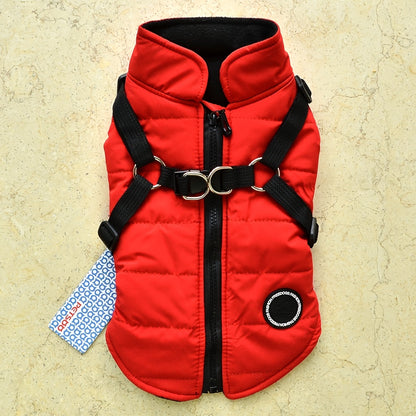 Gilet rembourré chaud pour chien avec harnais pour petits et moyens chiens - Manteau rouge pour plus de confort et de sécurité Cadeau de Noël