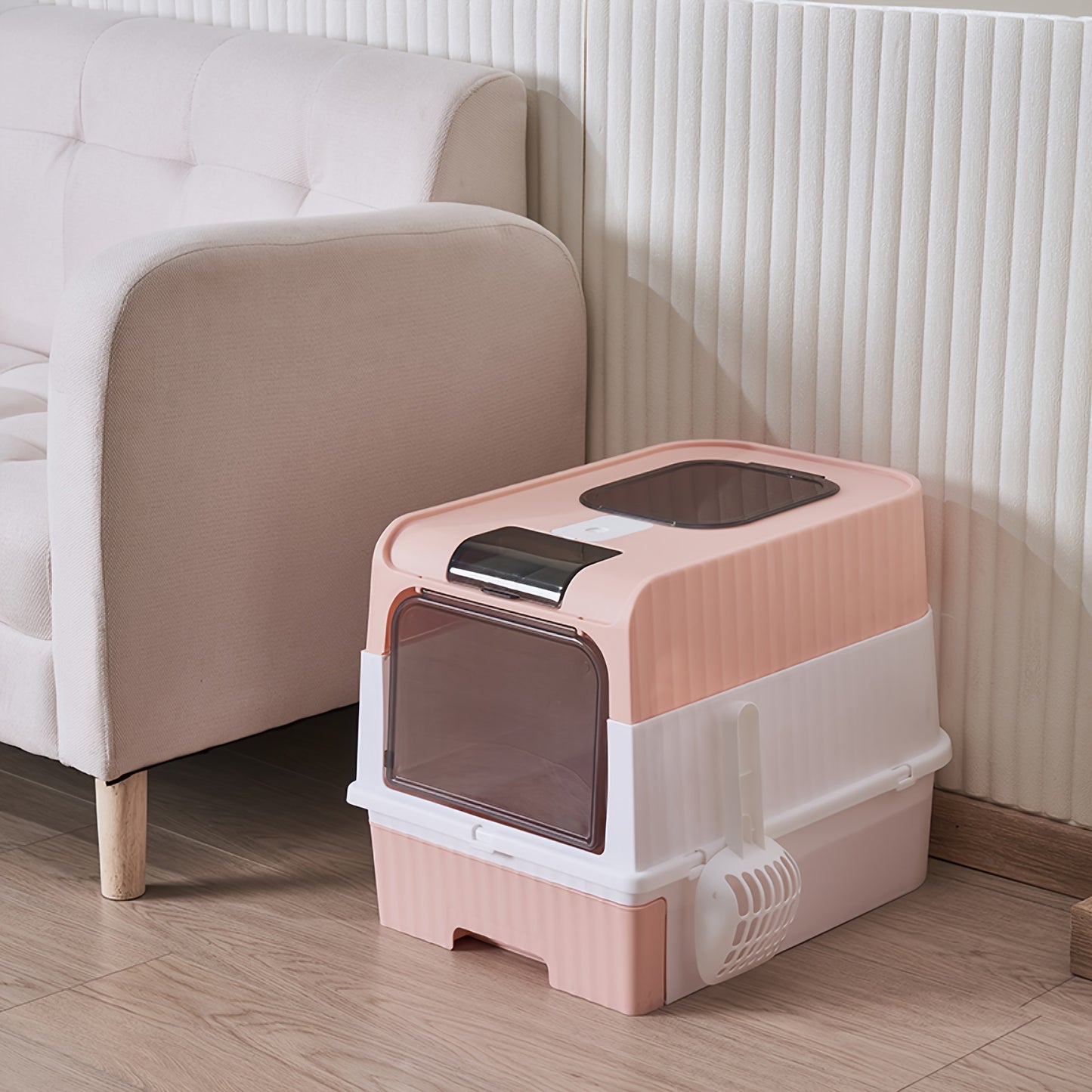 Bac à litière pour chat fermé avec tiroir, filtration d'air supérieure à double entrée, contrôle des odeurs anti-fuite, bac à litière rectangulaire en plastique pour chat avec pelle à litière incluse