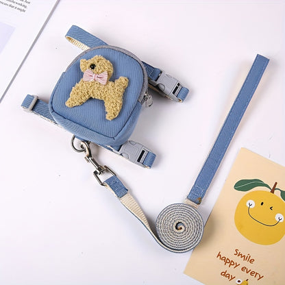 Ensemble de harnais et de laisse en nylon pour animaux de compagnie pour chats et petits chiens avec un joli motif animalier en 3D, une sangle de poitrine réglable confortable et une laisse de marche durable 