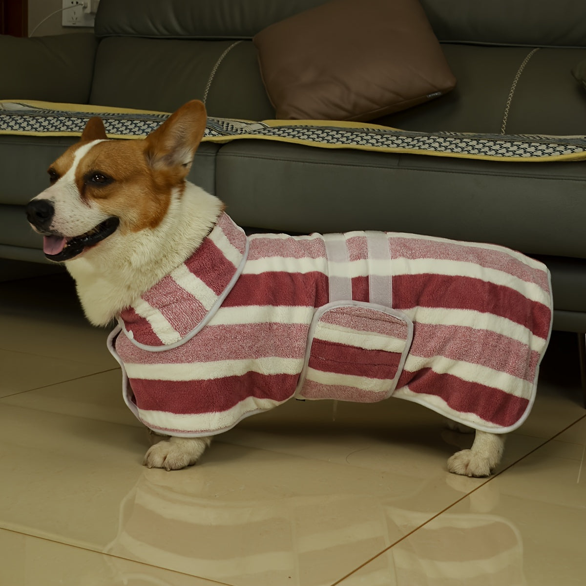 Serviette de bain rayée à séchage rapide pour chien - Peignoir de séchage pour chien en polyester super absorbant et réglable - Parfait pour le bain, les promenades humides et la natation