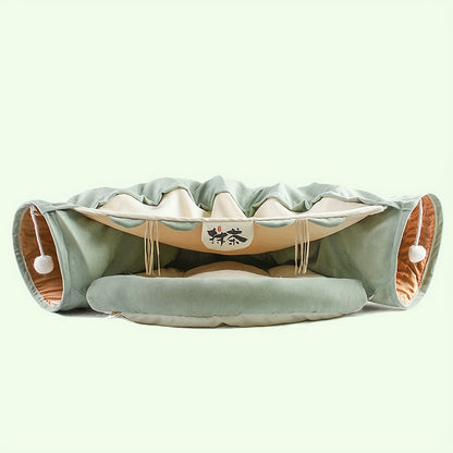 Tunnel pliable pour chat avec lit lavable – Jouet d'intérieur idéal pour les chats de petite et moyenne taille