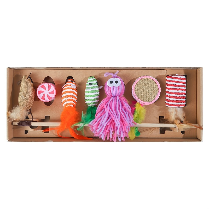 Ensemble de 7 tiges de jeu pour chat : jouets amusants pour chat, pour votre chaton ! 